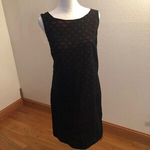 Nicole Miller black dress with coral colored underlay